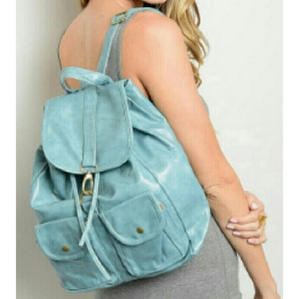 Blue Leather Backpack